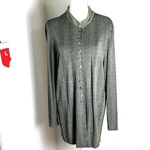 Stephanie Thomas Sport Vintage Buttondown Long Blouse Green & Black Print, Sz 16